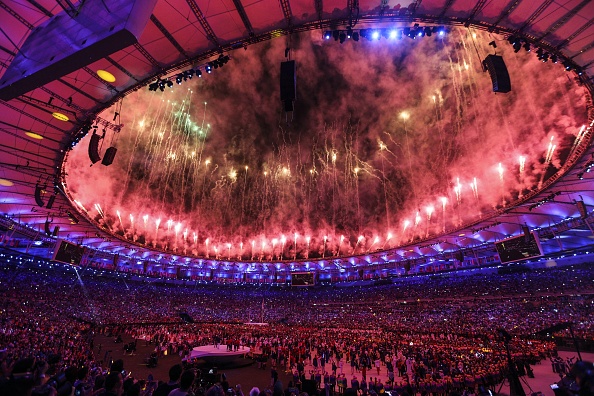 Fireworks and a laser show are performed during the Opening Ceremony of the Rio 2016 Olympic Games at Maracana Stadium in Rio de Janeiro, Brazil on August 05, 2016. (Anadolu Agency—Getty Images)