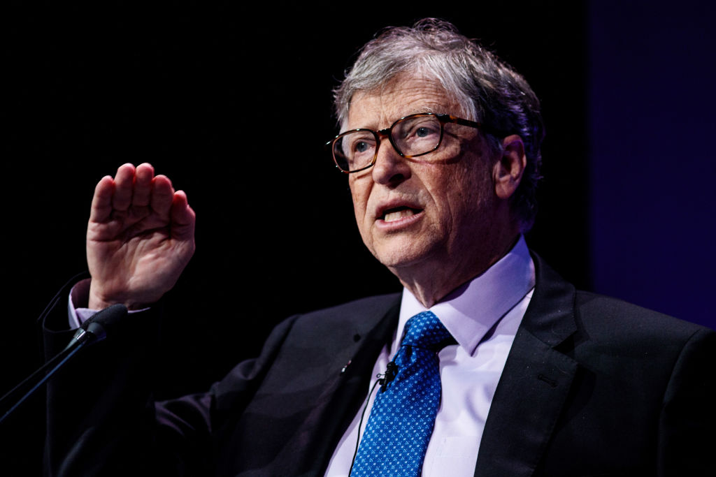 Bill Gates makes a speech at the Malaria Summit in London on April 18, 2018. (Jack Taylor—Getty Images)