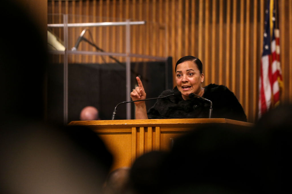 Suffolk County District Attorney Rachael Rollins speaks during the annual Martin Luther King Jr. Convocation at the Twelfth Baptist Church in the Roxbury neighborhood of Boston on Jan. 13, 2019. On Oct. 29, Rollins announced Suffolk County is charging Inyoung You, 21, with involuntary manslaughter for urging her boyfriend, Alexander Urtula, 22, to kill himself. Urtula died by suicide on May 20, 2019. (Boston Globe&mdash;Boston Globe via Getty Images)