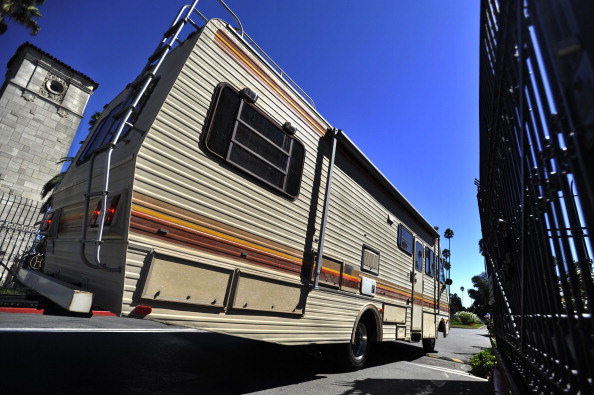 An RV resembling the mobile crystal meth lab nicknamed "The Crystal Ship" from the TV show "Breaking Bad" at the series finale party at the Hollywood Forever Cemetery in Hollywood California on September 29, 2013.