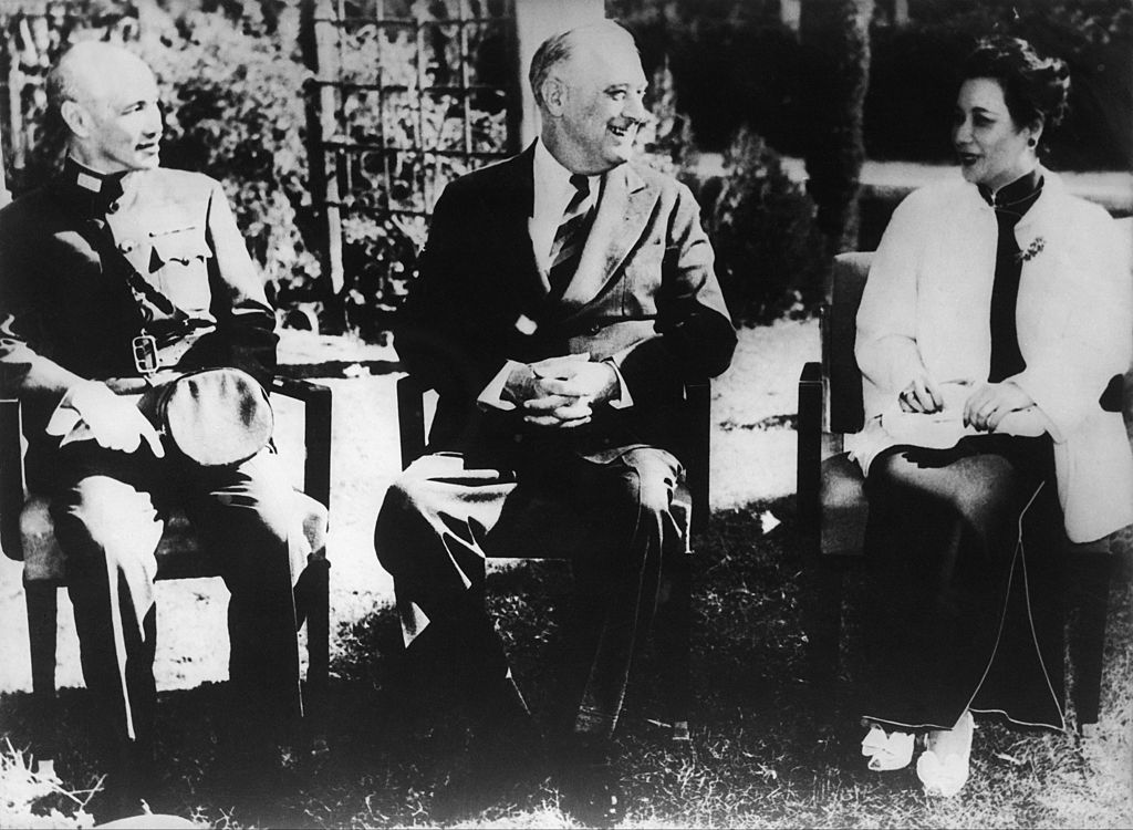 On Nov. 22 1943, The President Of The U.S.A, Franklin D. Roosevelt meets General Chang Kai-Shek and his wife Soong May-Ling in Cairo to arrange the conditions to be proposed to Japan after the Allied Victory, including the return of all land conquered by aggression. (Keystone-France—Gamma-Keystone via Getty Images)