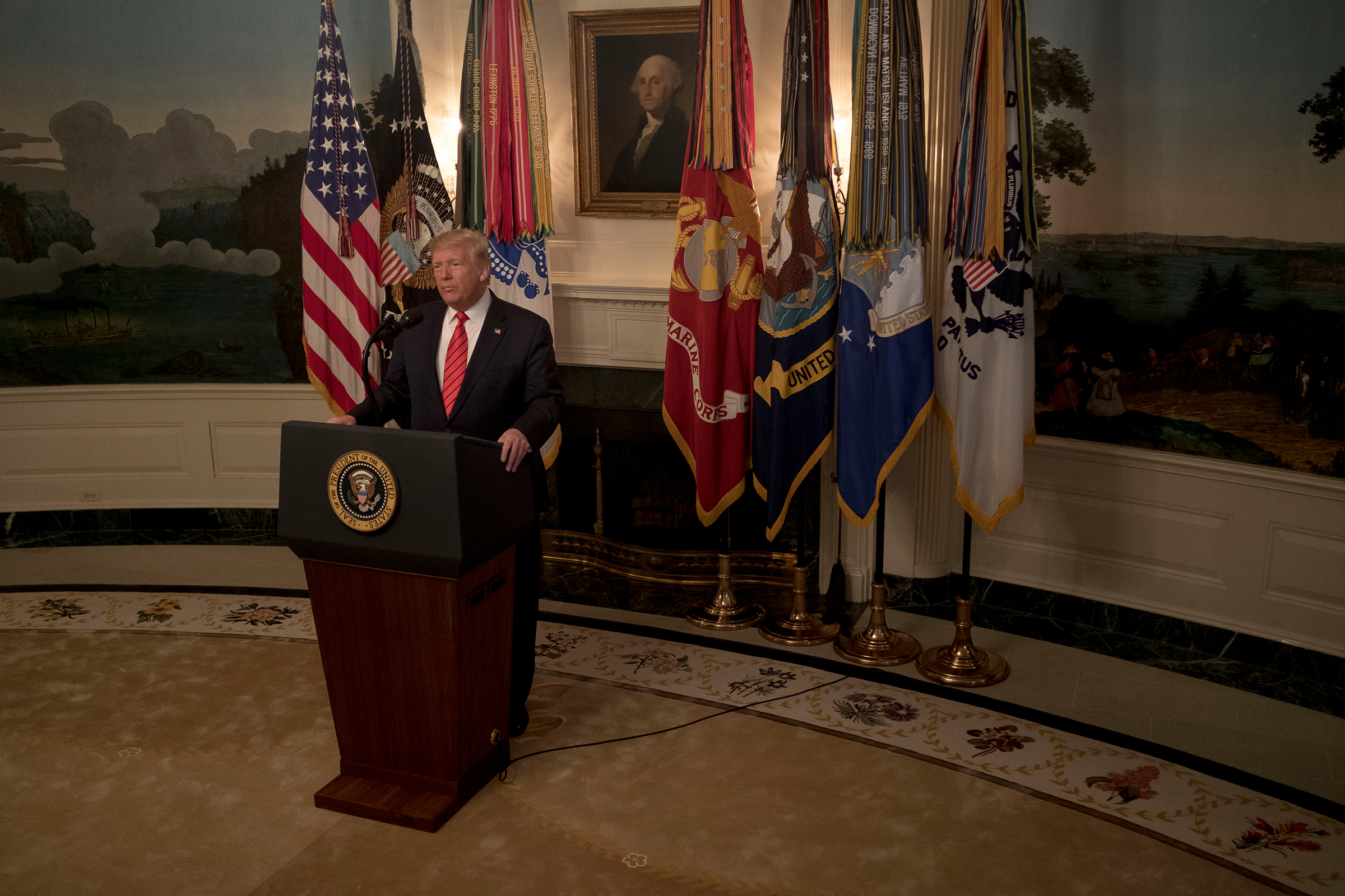 President Donald Trump announces the death of ISIS leader Abu Bakr al-Baghdadi, in a raid by American special operations forces in Syria, in remarks at the White House in Washington, D.C., on Oct. 27, 2019.