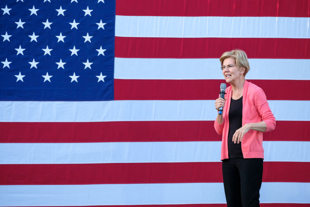 Massachusetts Senator and presidential candidate, Elizabeth Warren speaks at Keene State College a day after Congress announced the beginning of a formal impeachment inquiry of President Trump. (Preston Ehrler/SOPA Images&mdash;SOPA Images/LightRocket via Gett)