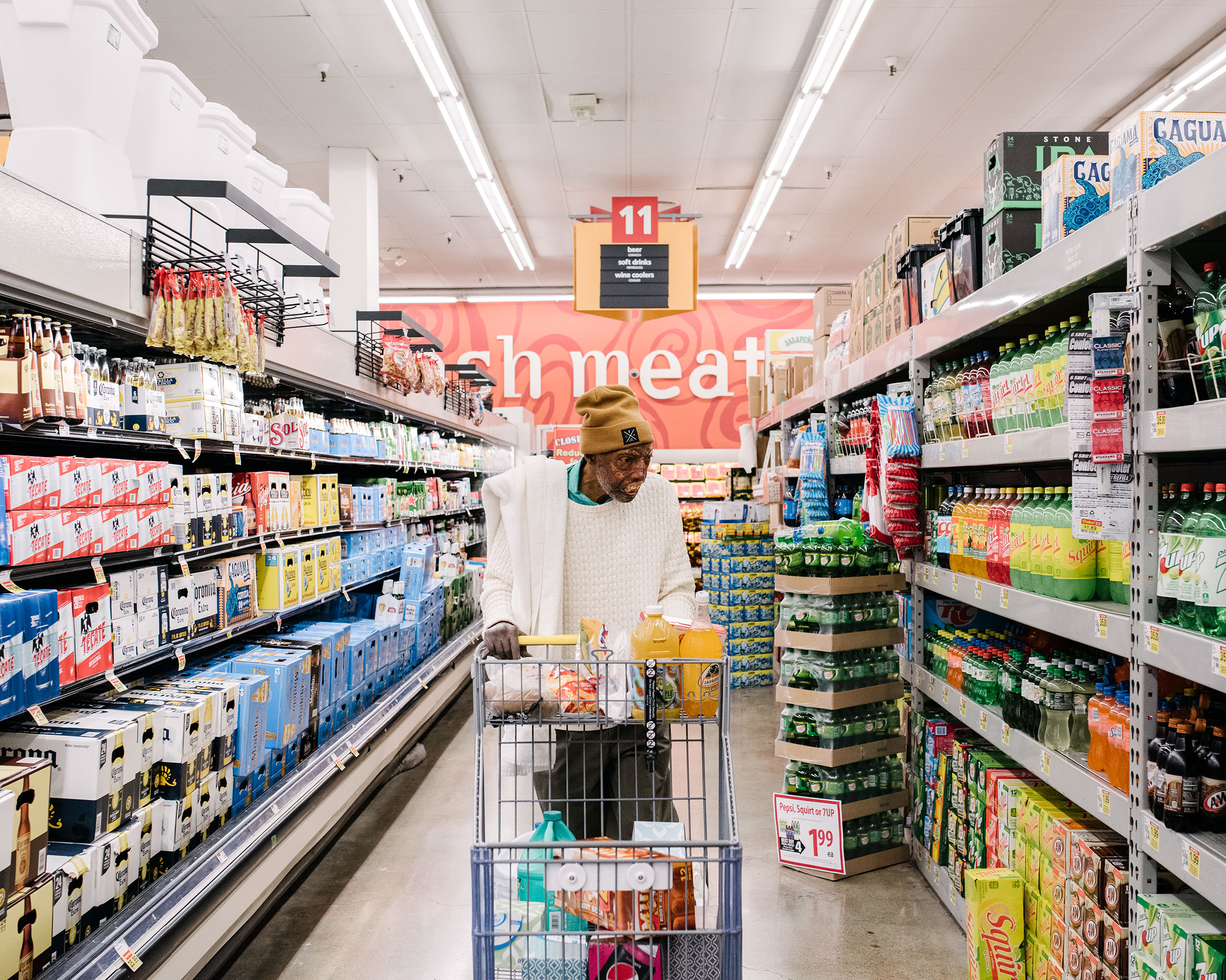 Robert Chelsea shops for groceries at a local market near a friend’s apartment where he was temporarily staying in Los Angeles in February 2019