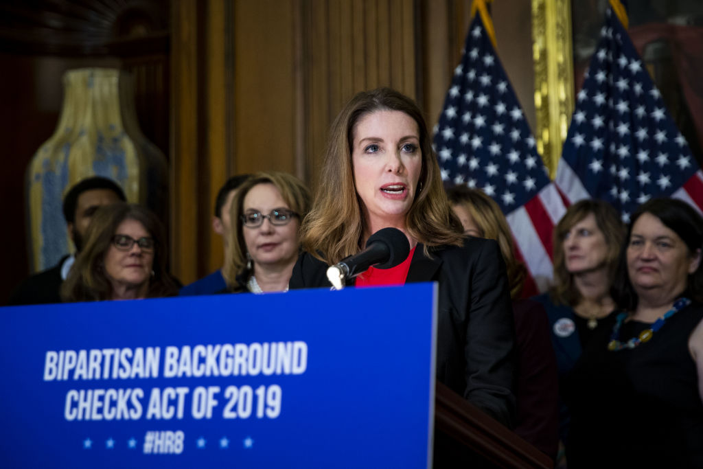 Shannon Watts, founder of Moms Demand Action for Gun Sense in America, speaks during the unveiling of legislation to expand background checks for sales of firearms in Washington, D.C., U.S., on Tuesday, Jan. 8, 2018. Now leading a highly polarized House of Representatives, Speaker Nancy Pelosi has zeroed in on one issue: requiring background checks on all gun sales. Photographer: Al Drago/Bloomberg via Getty Images (Bloomberg&mdash;Bloomberg via Getty Images)
