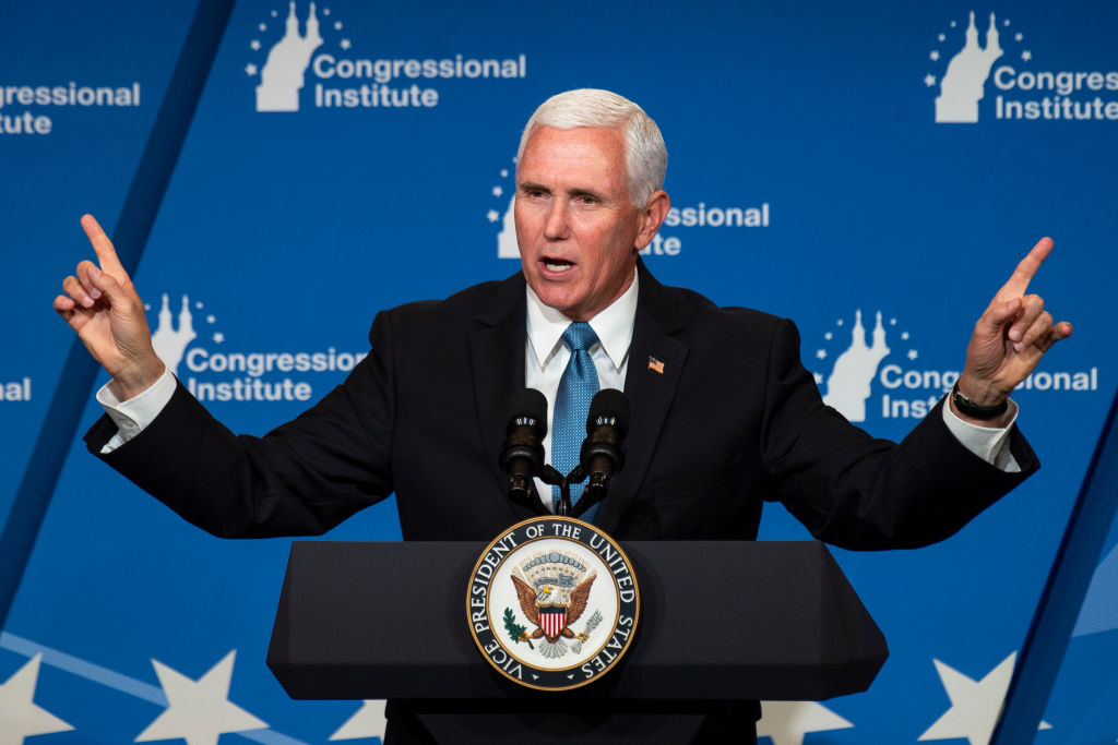 Vice President Mike Pence speaks at the 2019 House Republican Conference Member Retreat Dinner in Baltimore on Friday Sept. 13, 2019. (Caroline Brehman—CQ-Roll Call, Inc/Getty Imag)