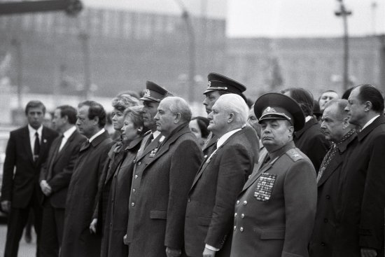 Gorbachev attends a rally in East Berlin celebrating the 40th anniversary of the G.D.R. in October 1989