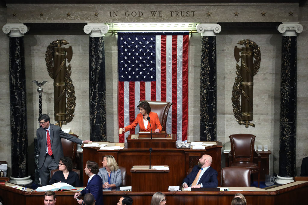Speaker Pelosi presides over the U.S. House of Representatives as it votes on a resolution formalizing the impeachment inquiry centered on U.S. President Donald Trump in Washington, D.C., on Oct. 31, 2019. (Win McNamee—Getty Images)