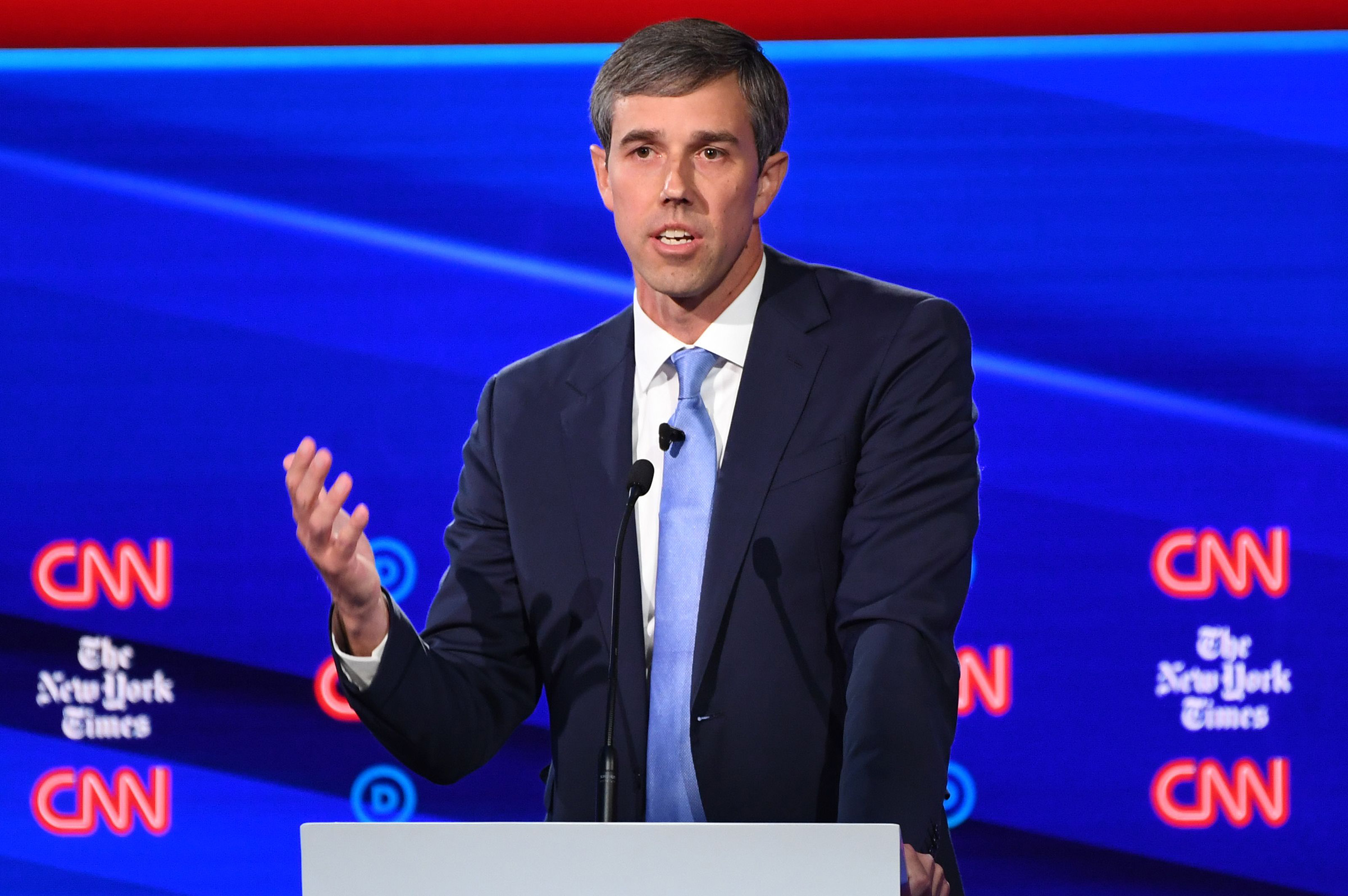 Democratic presidential hopeful former Texas representative Beto O'Rourke speaks during the fourth Democratic primary debate of the 2020 presidential campaign season in Westerville, Ohio on Oct. 15, 2019. (Saul Loeb—AFP via Getty Images)