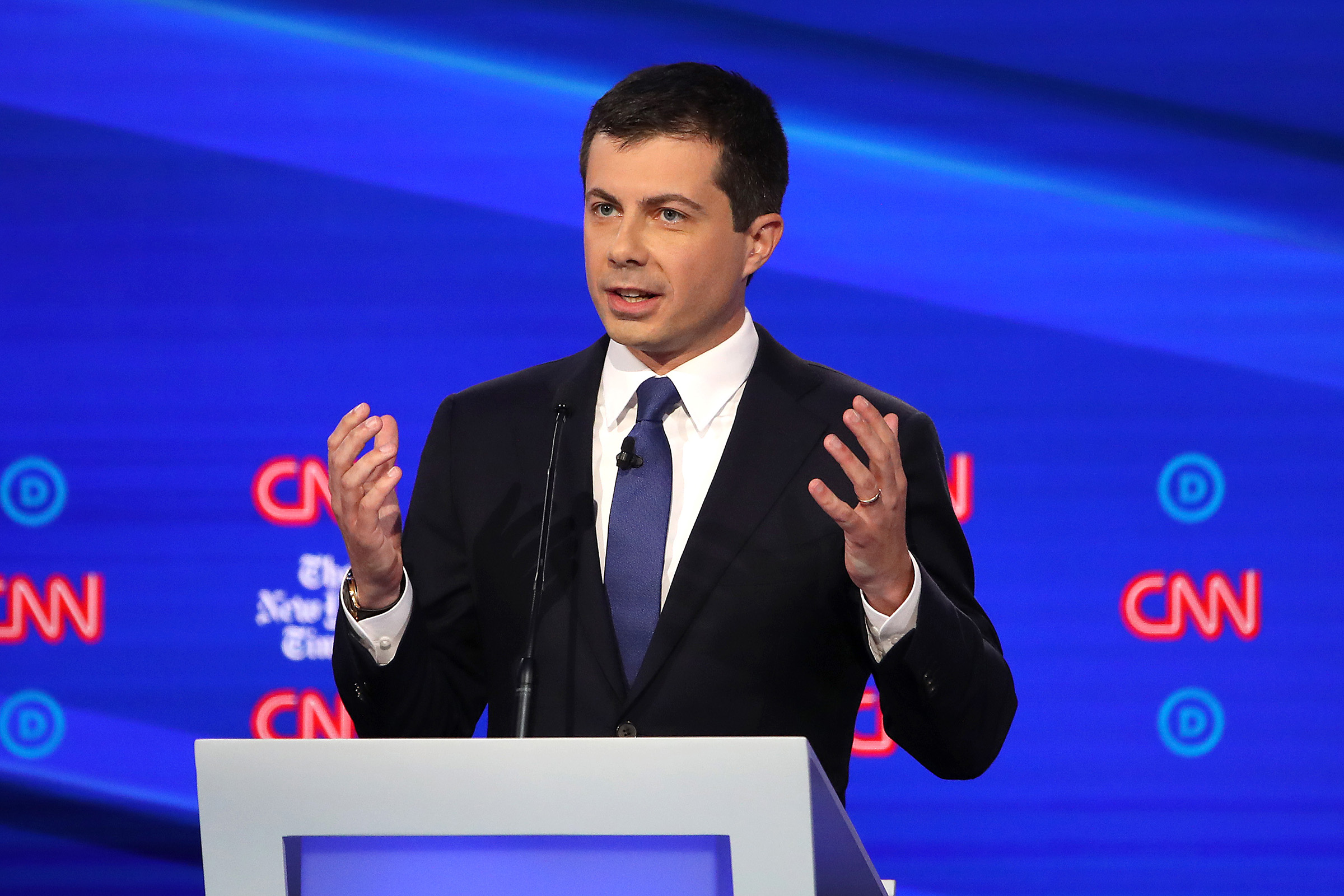South Bend, Indiana Mayor Pete Buttigieg speaks during the Democratic Presidential Debate at Otterbein University on Oct. 15, 2019 in Westerville, Ohio. (Win McNamee—Getty Images)