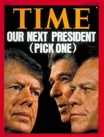 From left: Jimmy Carter, Ronald Reagan, and Gerald Ford, on the June 21, 1976, cover of TIME (Michael Evans; Dirck Halstead; Paul Keating)