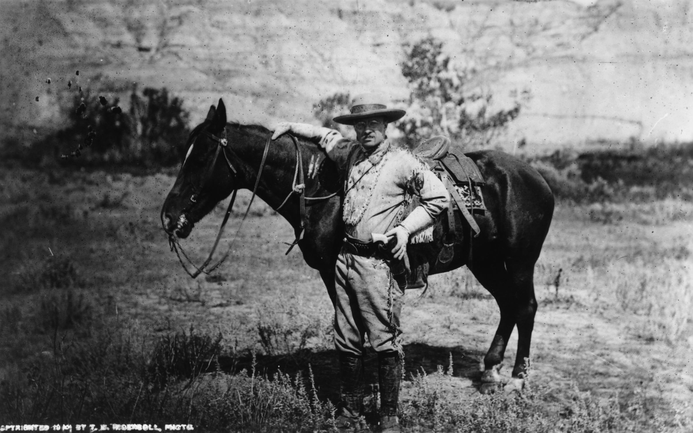 American politician and future President of the United States of America, Theodore Roosevelt (1858 - 1919) during a visit to the Badlands of Dakota after the death of his first wife, in 1885. (MPI/Getty Images)
