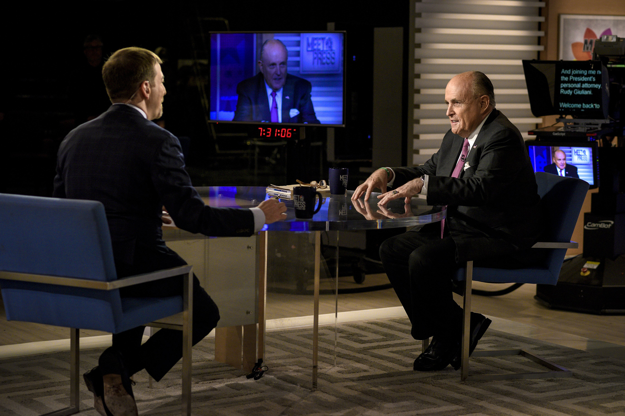 Rudy Giuliani, a personal lawyer for President Trump, appears on "Meet the Press" in Washington, D.C., on April 21, 2019. (William B. Plowman—NBC NewsWire/Getty Images)