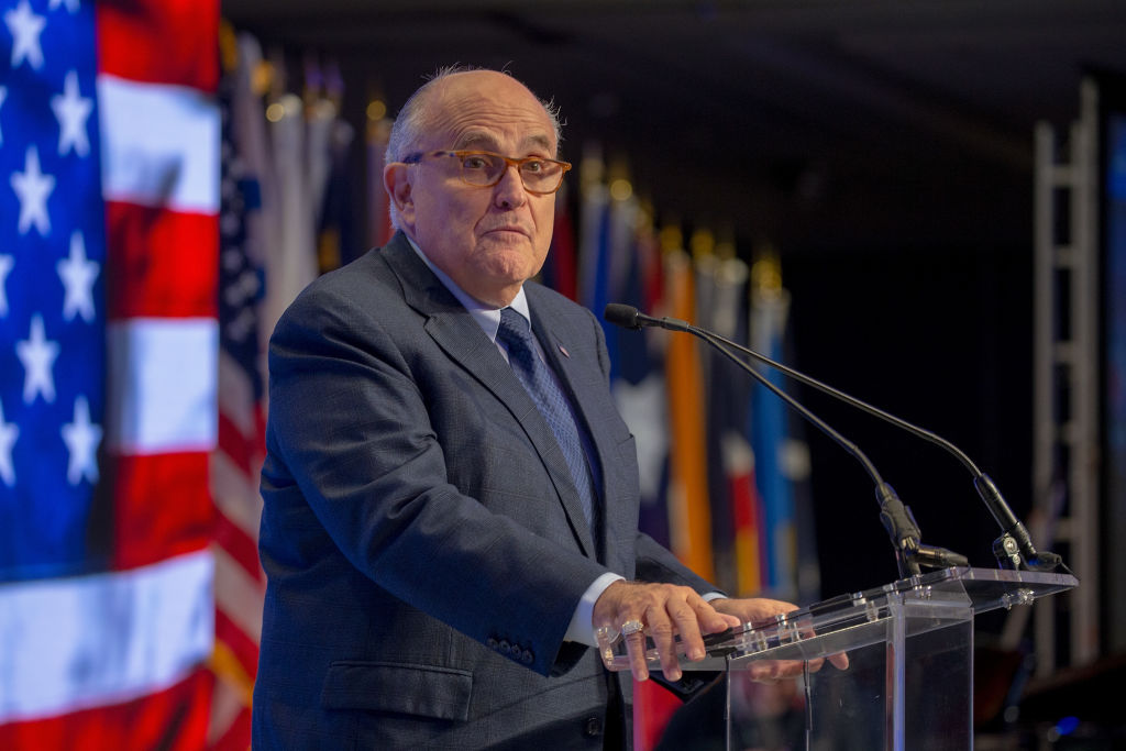 Rudy Giuliani speaks at the Conference on Iran on May 5, 2018 in Washington, DC. (Tasos Katopodis—Getty Images)