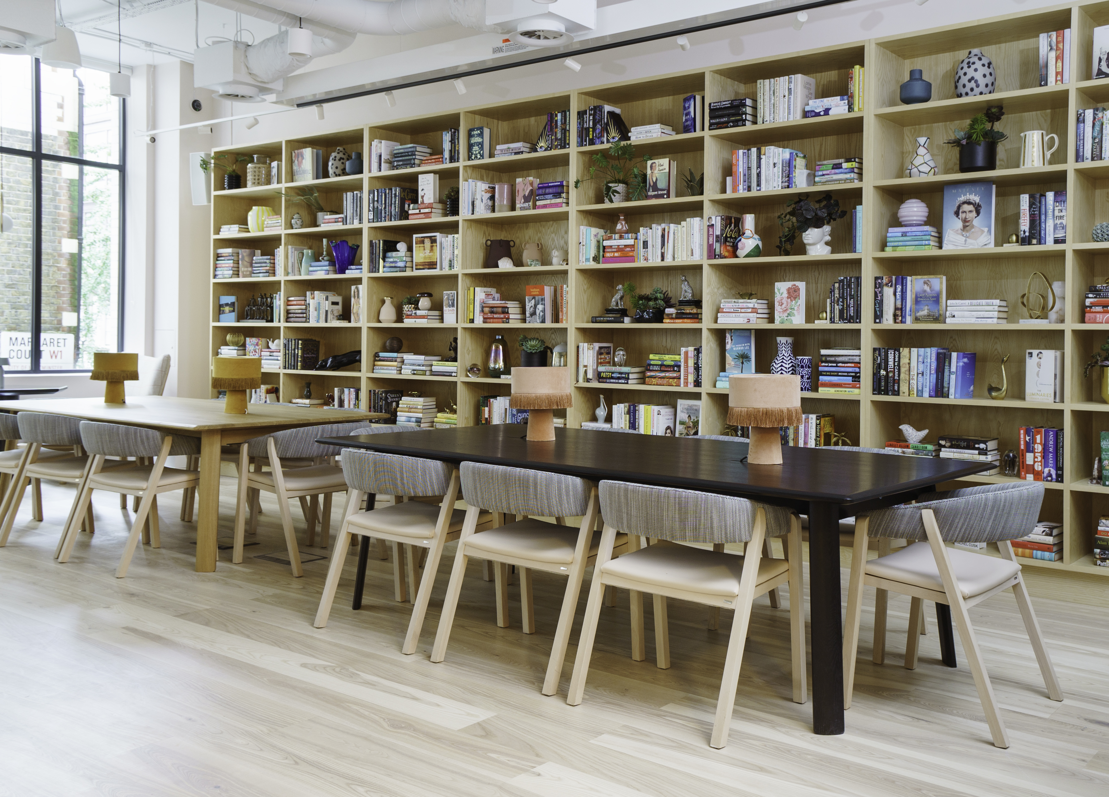 The Ladies Library and a co-working area at The Wing's new London location. (Tory Williams)