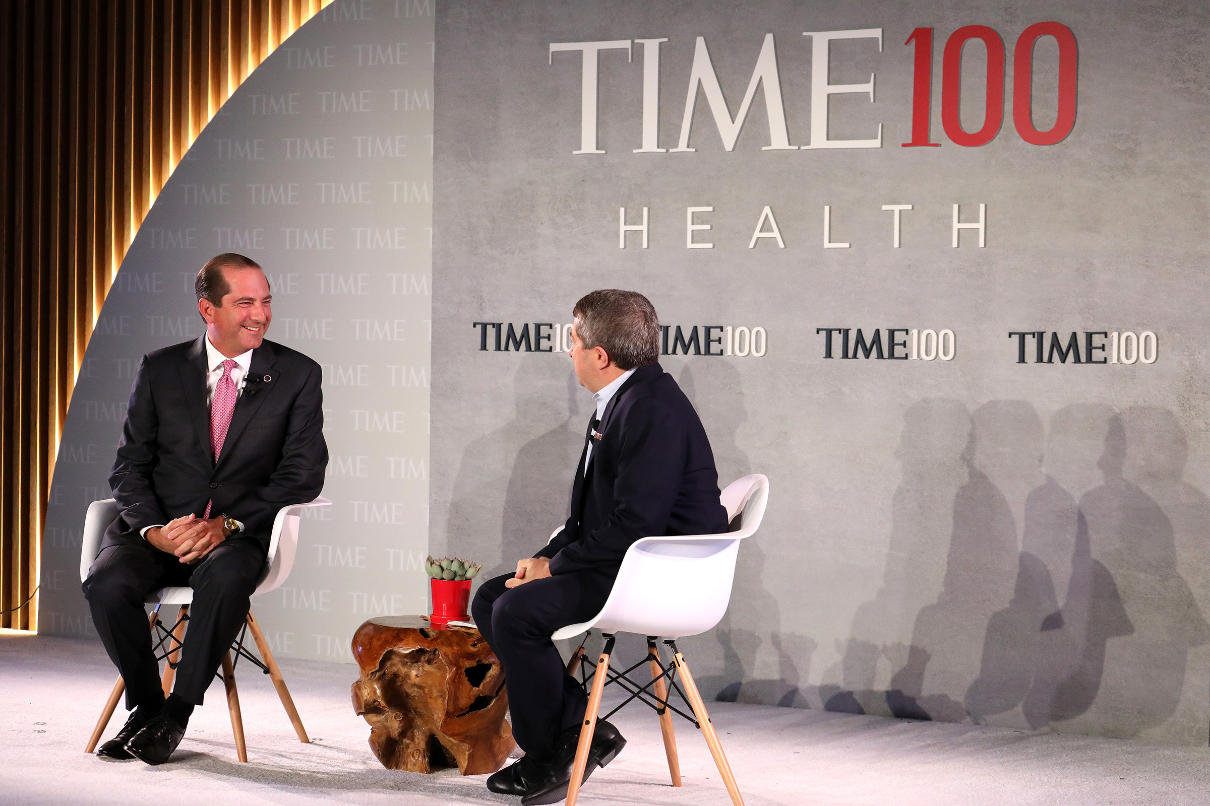 United States Secretary of Health and Human Services, Alex Azar (L), speaks with Editor-in-Chief &amp; CEO at TIME, Edward Felsenthal, onstage during the TIME 100 Health Summit at Pier 17 on October 17, 2019 in New York City. (Brian Ach—Getty Images for TIME 100 Health)