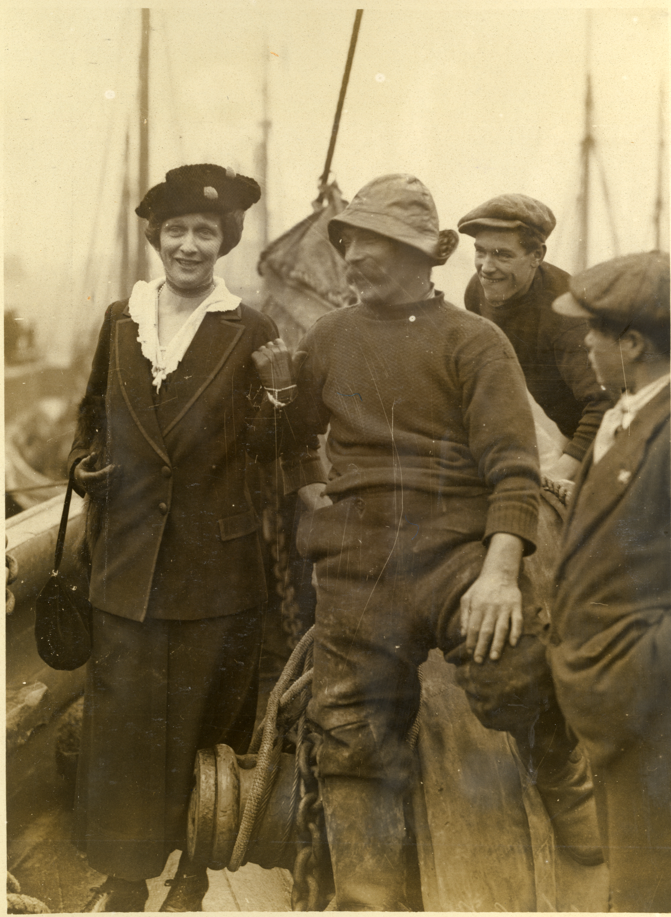 Nancy Astor meeting trawlermen on the Barbican, 1919 (The Box (Plymouth Museums Galleries Archives))