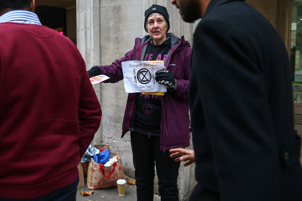 Extinction Rebellion hunger strikers protest outside Dean Bradley House on November 21, 2019 in London, England. (Getty Images)