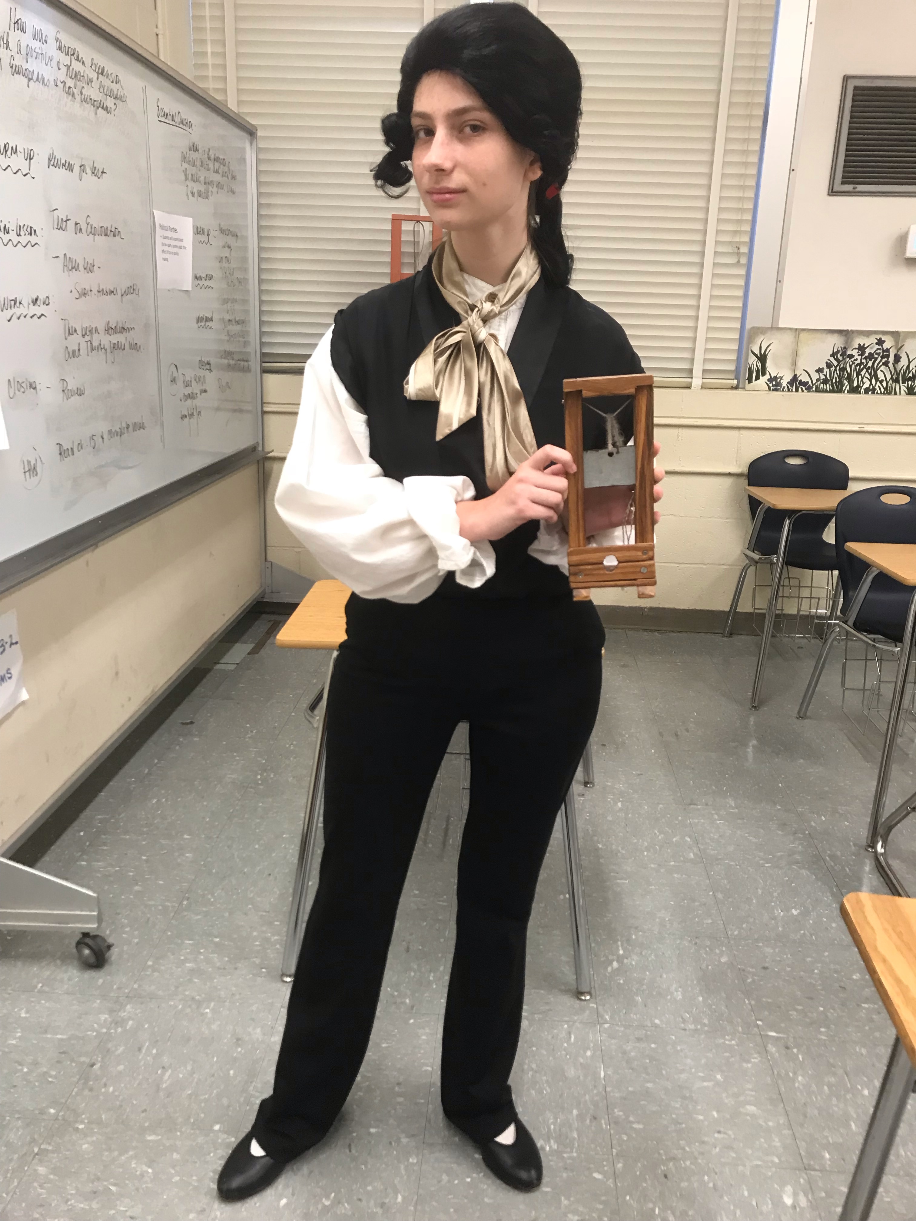 Brooke Pavek, a high school senior who uses TikTok for funny videos about history, dresses up as Maximilien Robespierre, an important figure in the French Revolution. (Courtesy Brooke Pavek)