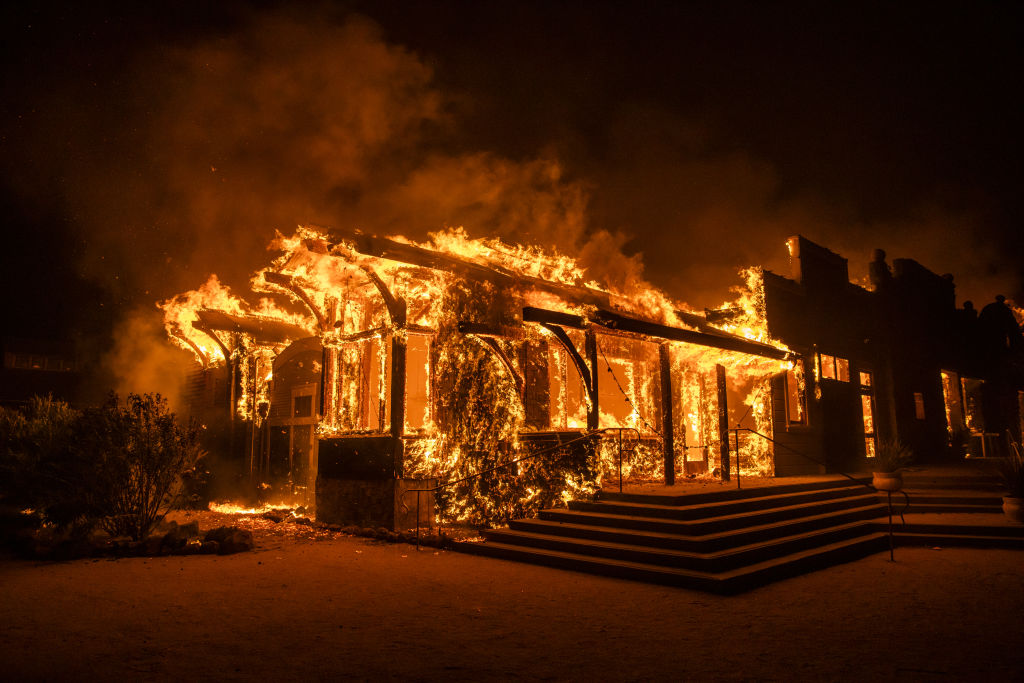 A building on fire in Healdsburg, California