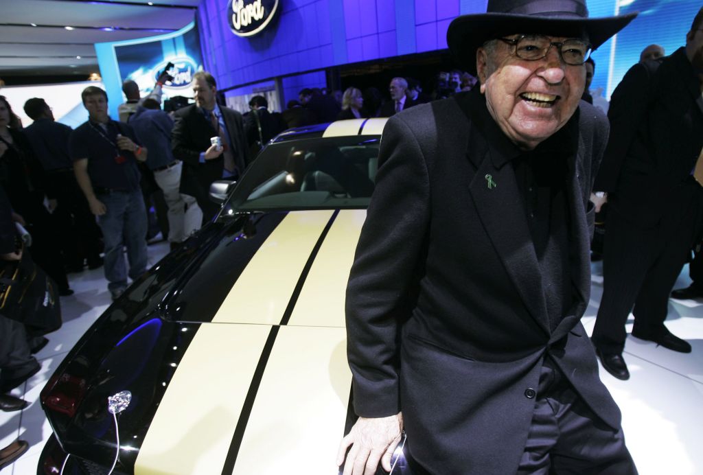Carroll Shelby poses with the 2007 Ford Shelby Mustang GT-H April 12, 2006 during the press preview of the 2006 New York International Auto Show April 12, 2006 in New York City. (Chris Hondros—Getty Images)