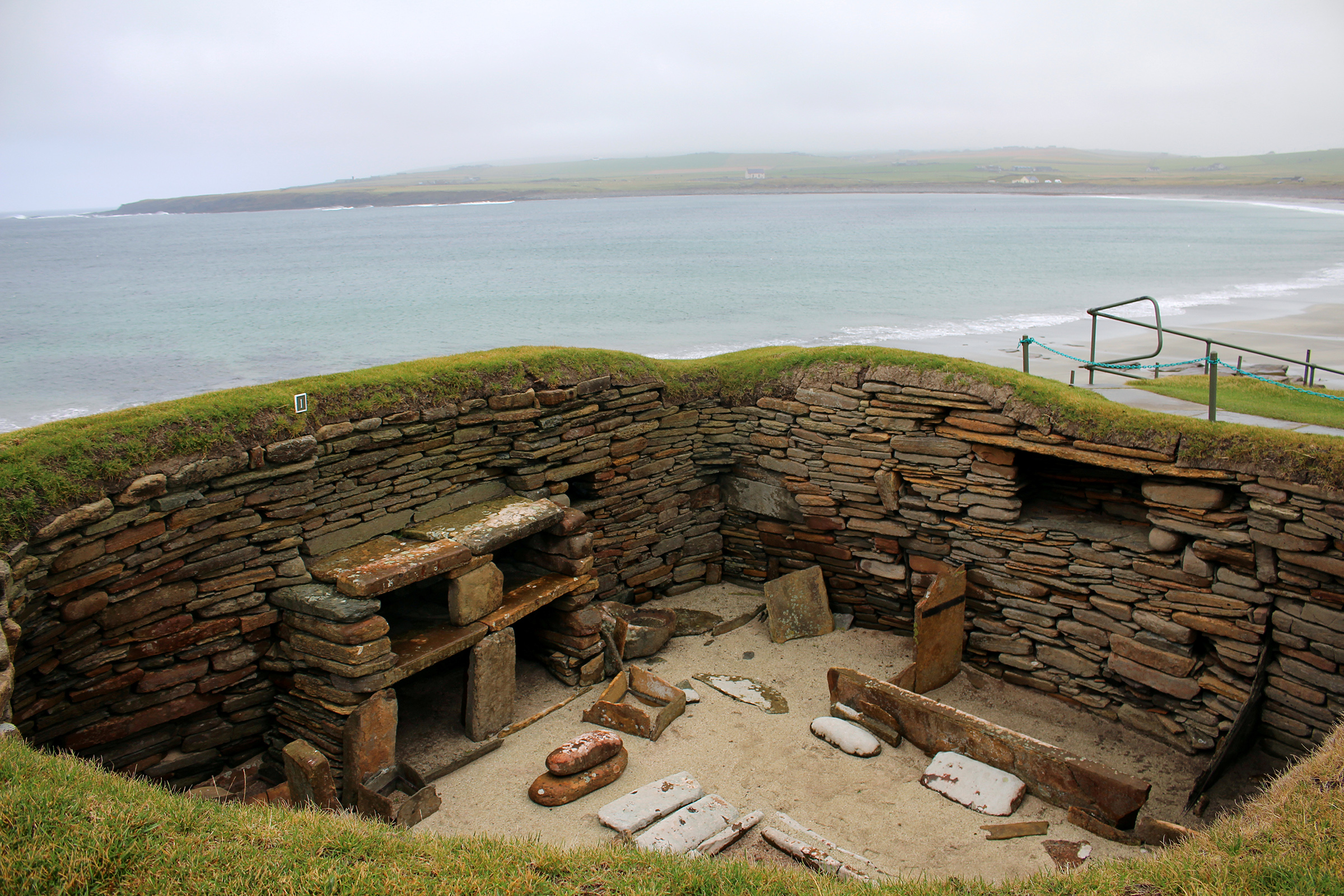 Neolithic Buildings are seen at Skara Brae in the Orkney Islands, Scotland