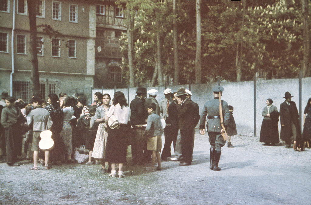 Sinti and Roma in the courtyard of Hohenasperg prison, Germany, prior to deportation to a camp in Poland on May 22, 1940. (Galerie Bilderwelt—Getty Images)