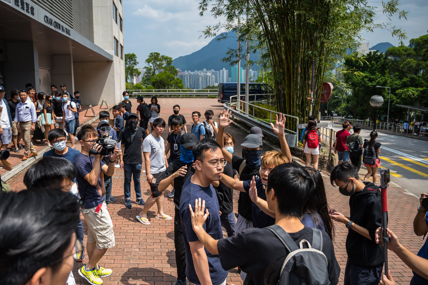 Students argue with a Chinese exchange student as they occupy a canteen at the Chinese University of Hong Kong on September 23, 2019 in Hong Kong, China. (Billy H.C. Kwok—Getty Images)