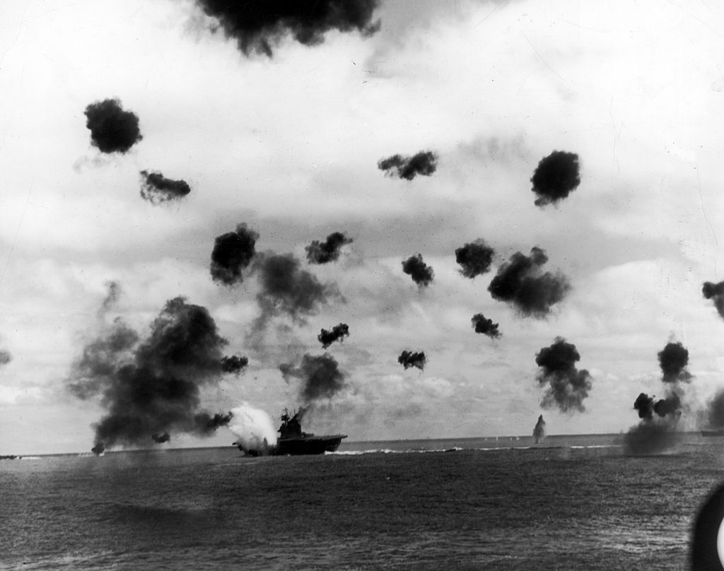USS Yorktown Hit By Torpedo