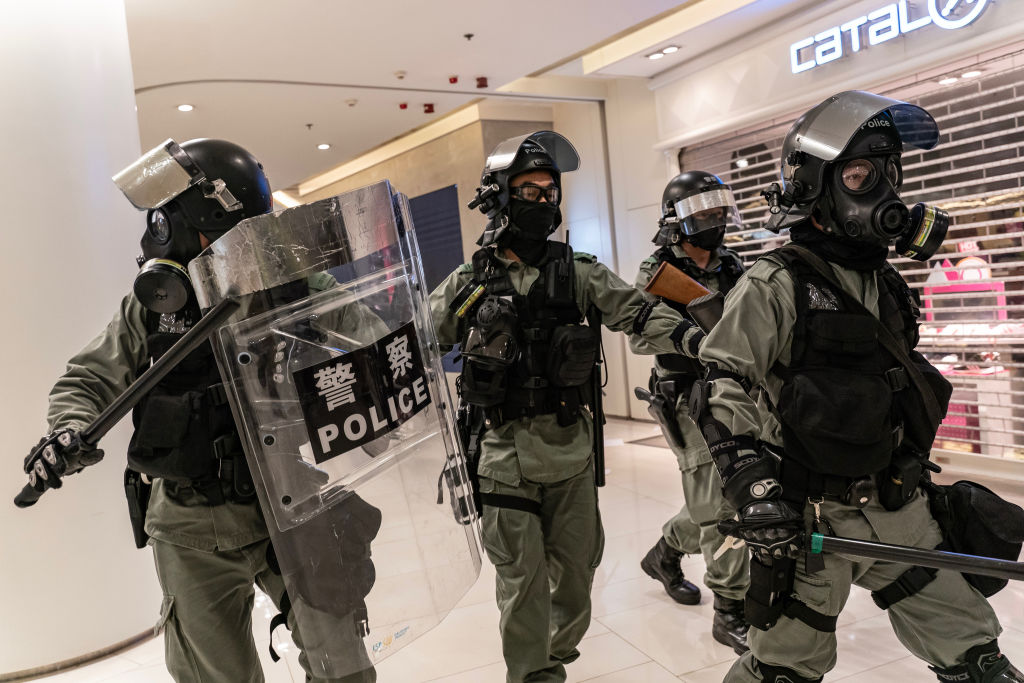Riot police secure an area in a shopping mall during a demonstration in Hong Kong on November 10, 2019. (Anthony Kwan—Getty Images)