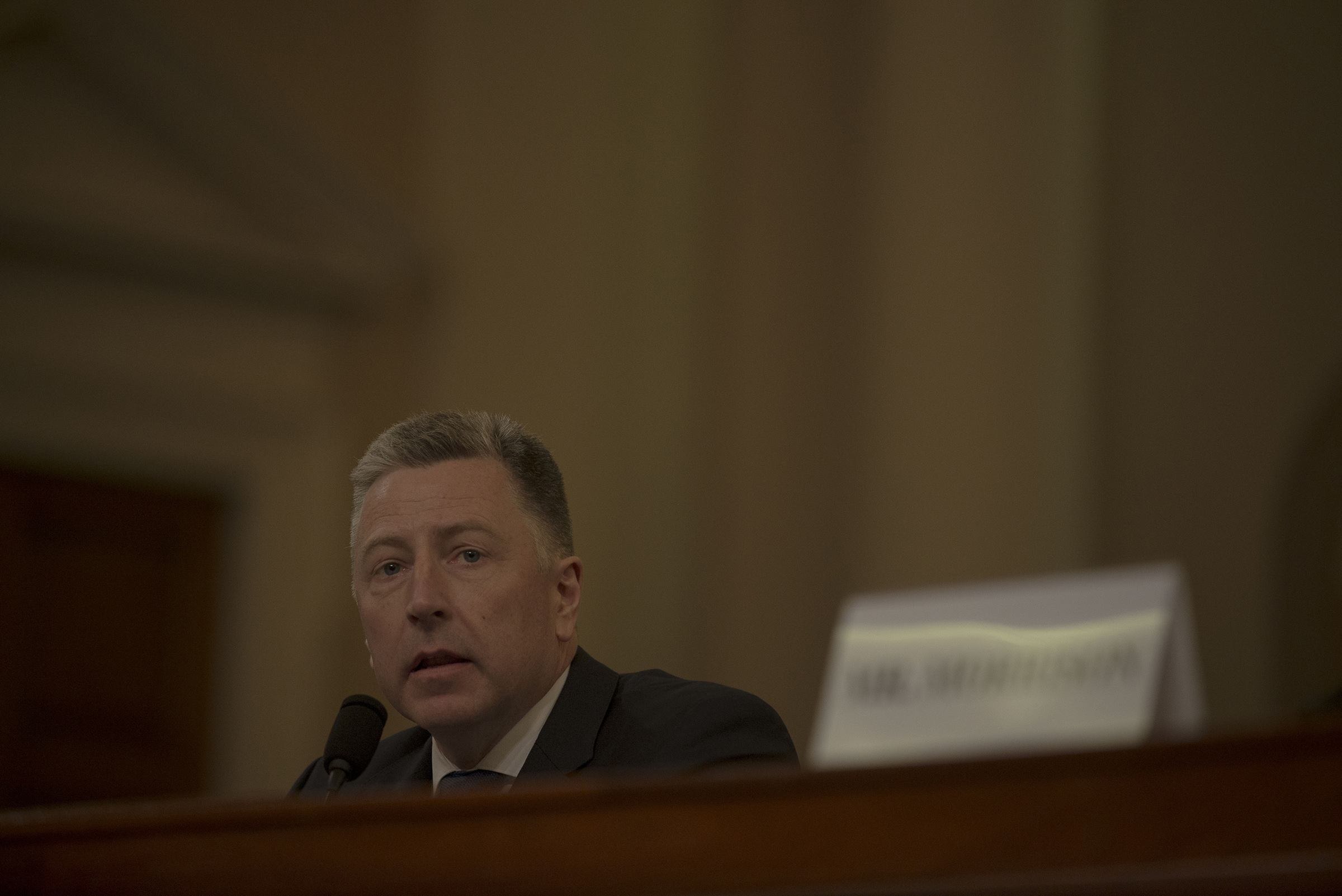 Ambassador Kurt Volker testifies during the House Intelligence Committee hearing on the impeachment inquiry on Capitol Hill in Washington, D.C. on Nov. 19, 2019. (Gabriella Demczuk for TIME)