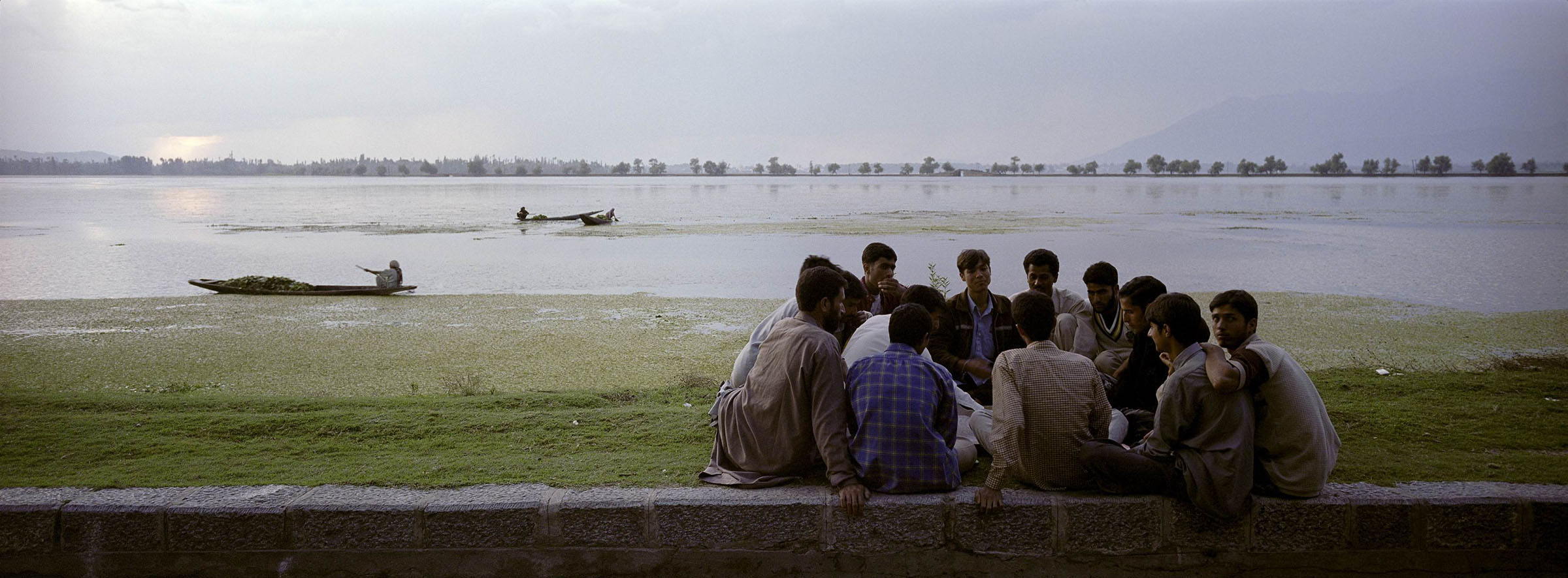 Young Kashmiris play a game of carrom on the bank of the Dal Lake in Srinagar, the capital of Jammu and Kashmir. (Prashant Panjiar—Anzenberger)