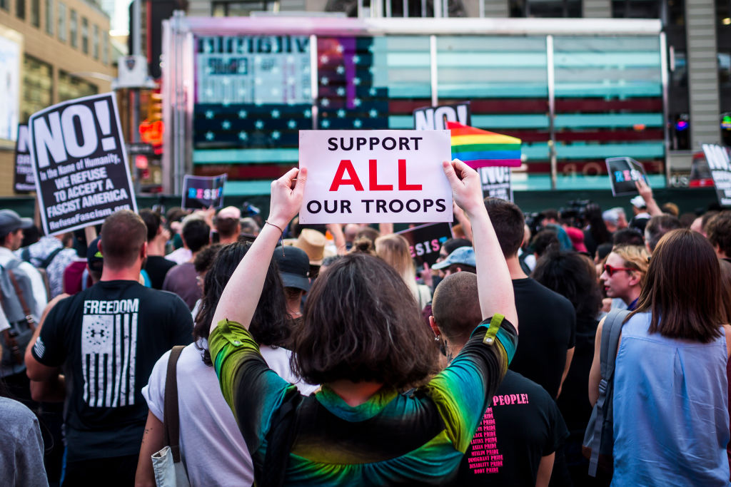 On July 26, 2017, after a series of tweets by President Donald Trump, which proposed to ban transgender people from military service, thousands of New Yorkers took the streets of in opposition. (Michael Nigro&mdash;Pacific Press/LightRocket/Getty Images)
