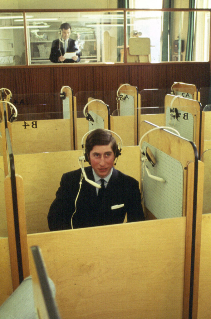 Prince Charles at the University College of Wales, Aberystwyth in the language laboratory on April 20, 1969. (PA Images—Getty Images)