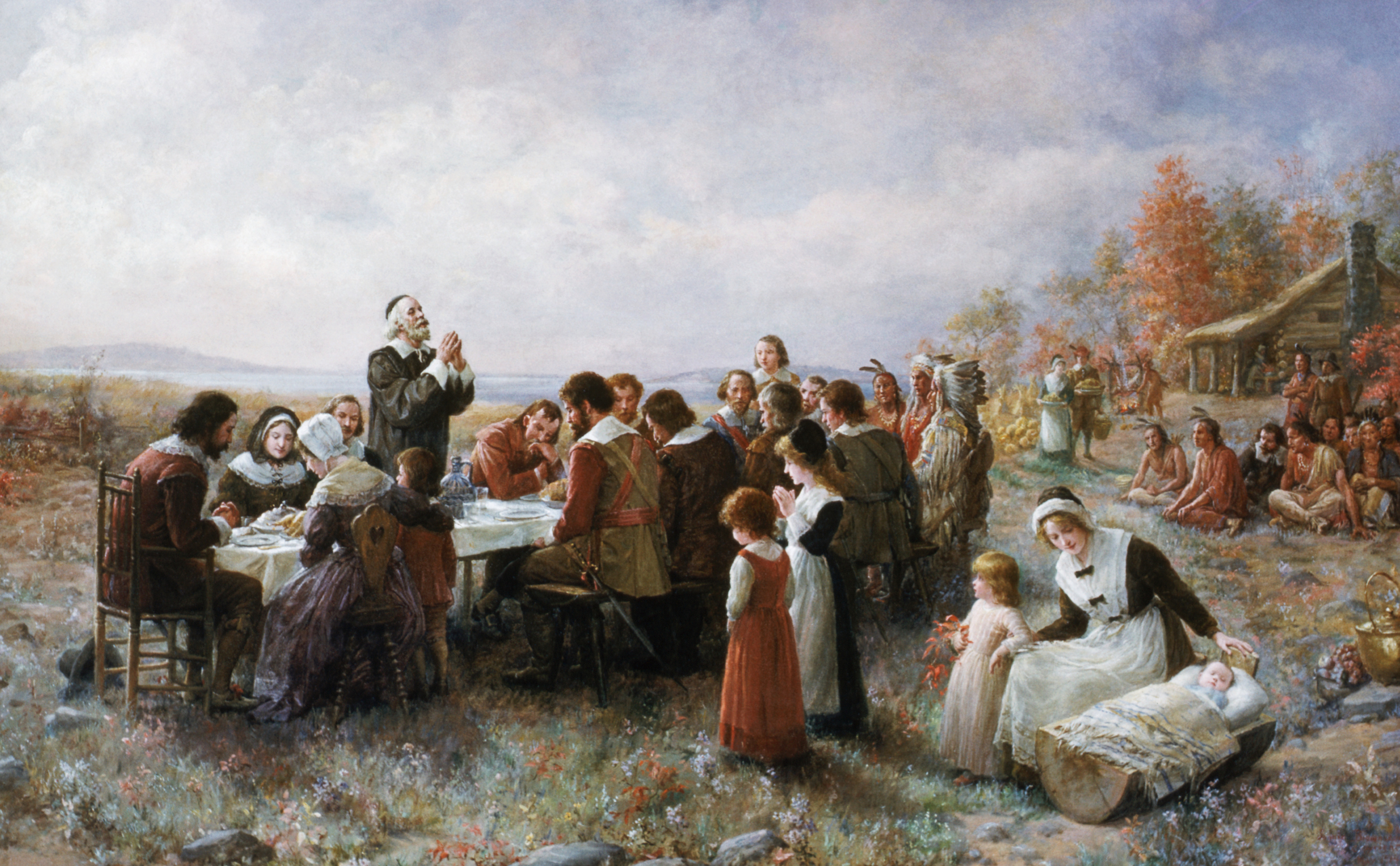 'The First Thanksgiving' by Jennie Augusta Brownscombe, an example of the kind of vision of Thanksgiving that spread in the 19th century (Barney Burstein/Corbis/VCG via Getty Images)