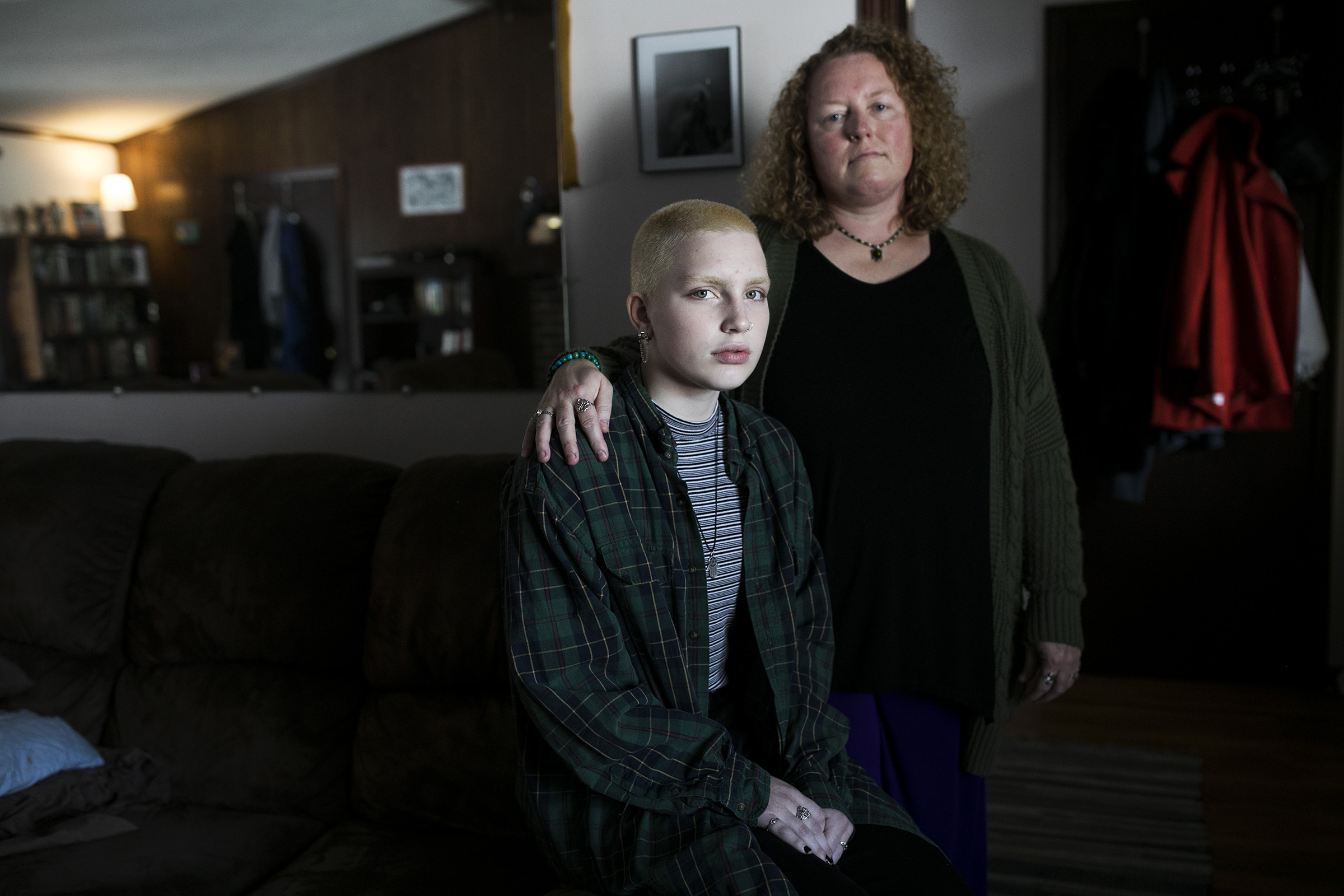 Aidyn Sucec and his mother, Laura Sucec, sit in their home in Brownsburg, Indiana on Nov. 11, 2019. (Maddie McGarvey for TIME)