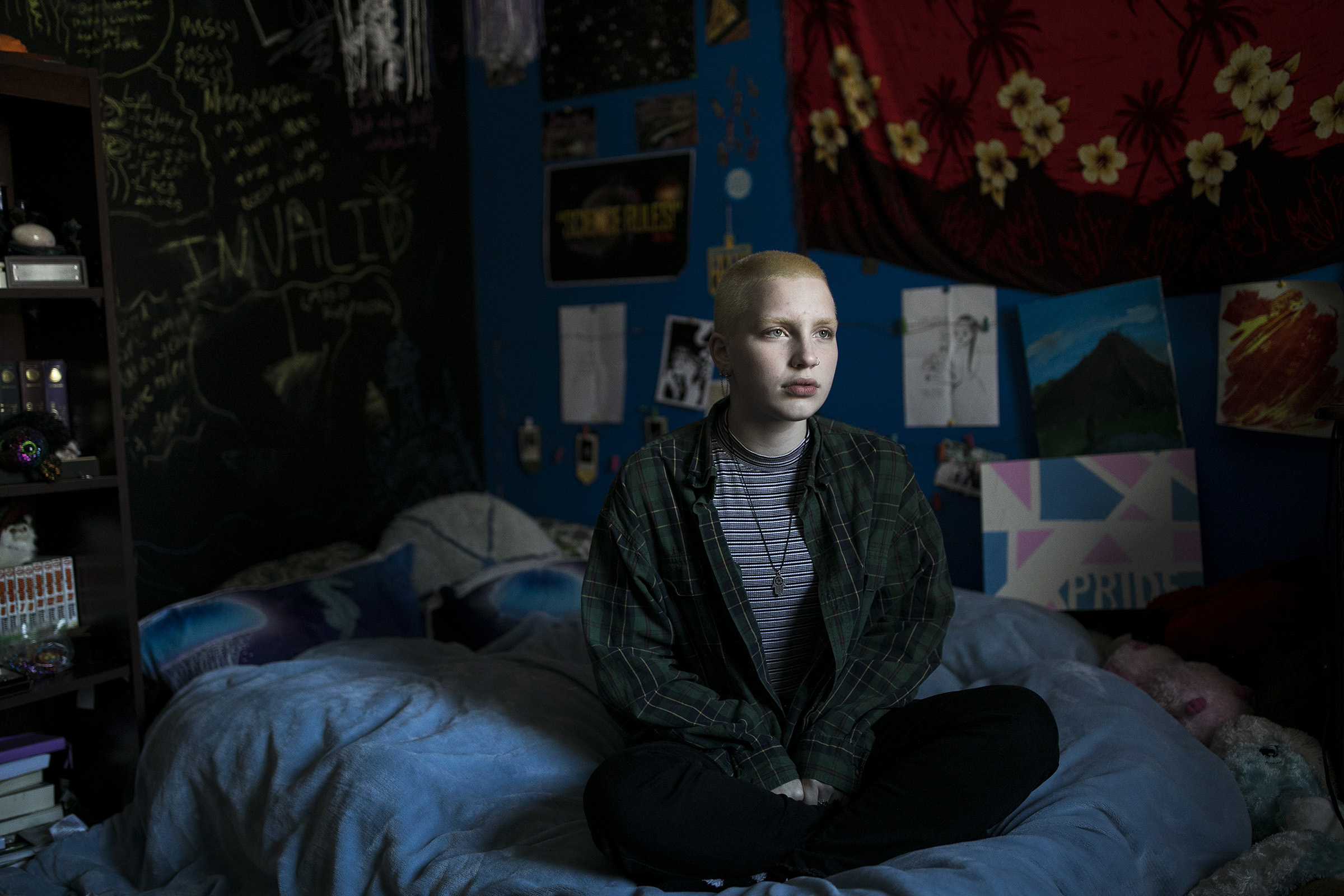Aidyn Sucec sits in his bedroom in Brownsburg, Indiana on Nov. 11, 2019. (Maddie McGarvey for TIME)