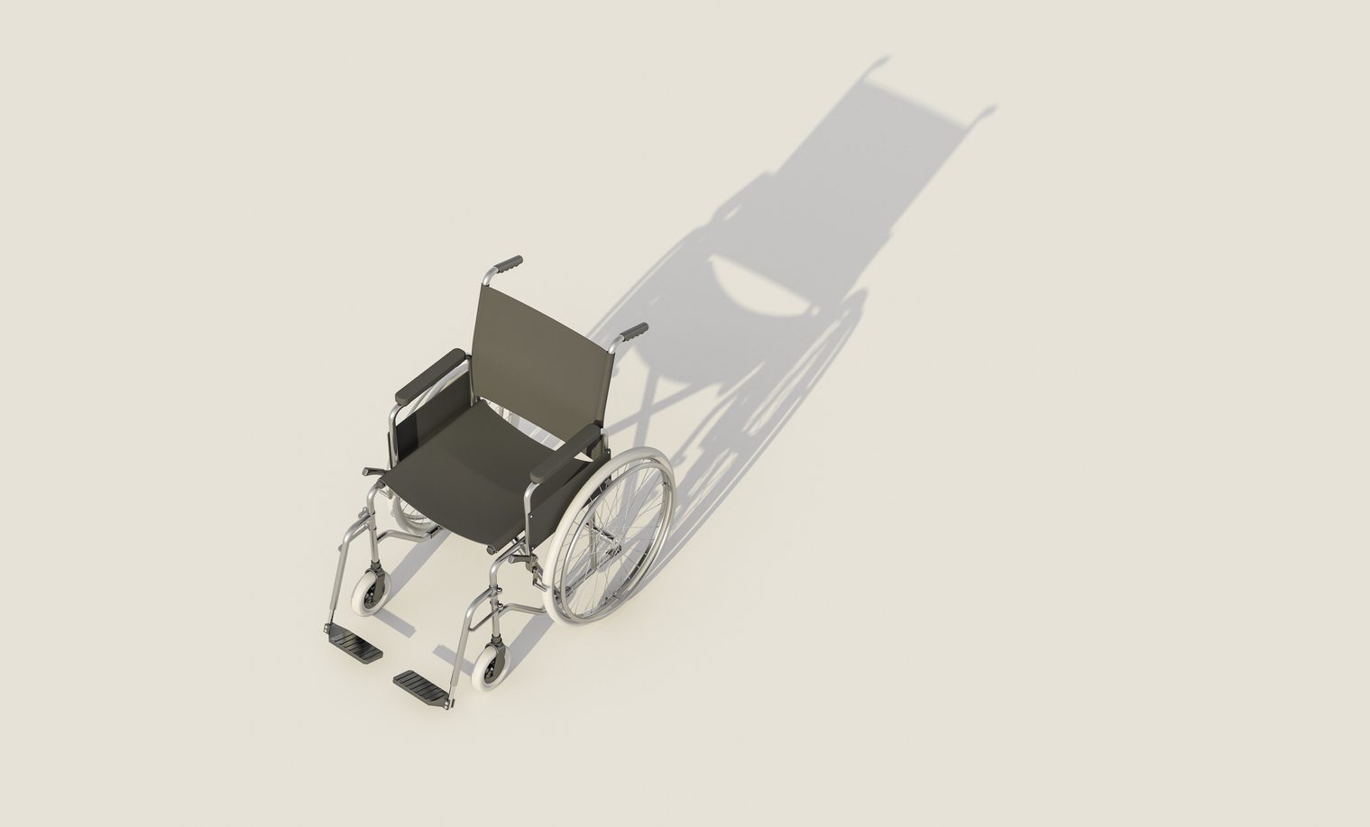 Wheelchair with cast shadow, 3d rendering