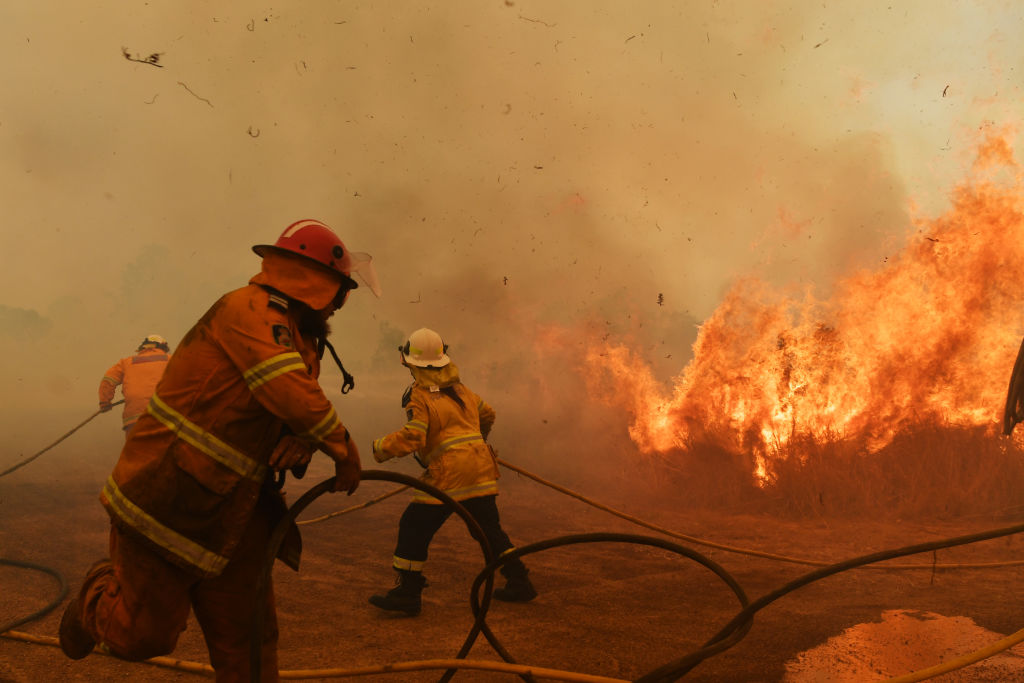 RFS Firefighters battle a spot fire on Nov. 13 in Hillville, Australia. (Sam Mooy—Getty Images))