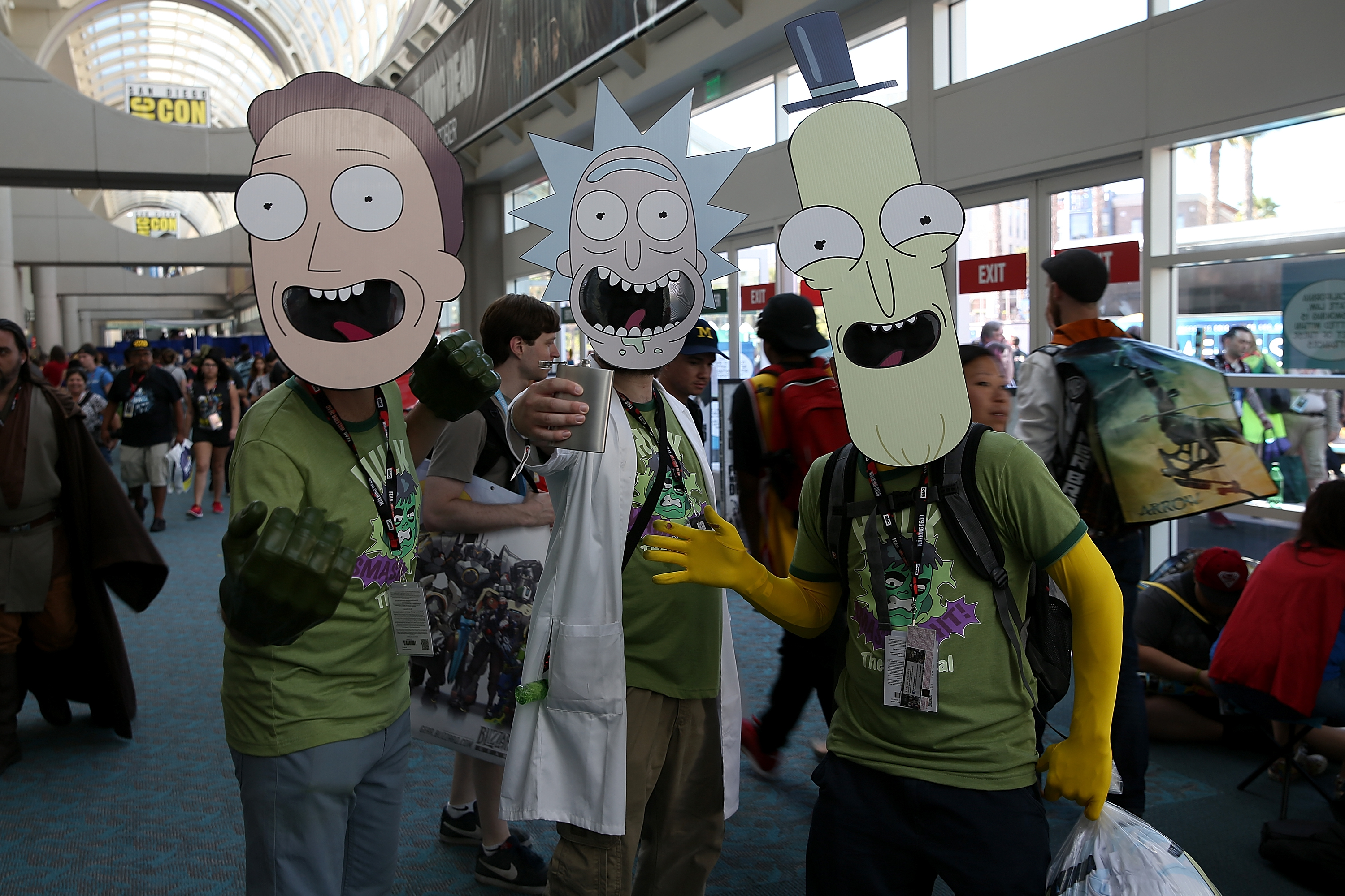 Fans with "Rick and Morty" masks attend Comic-Con International 2016 in San Diego. (Getty Images—2016 Phillip Faraone)