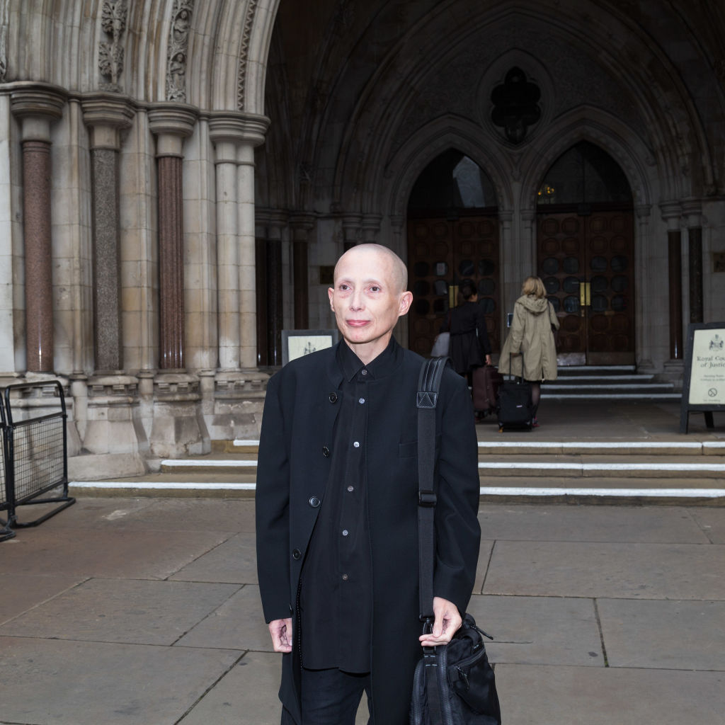 Christie Elan-Cane at the High Court on Oct. 11, 2017 in London, U.K. where she launched her fight for the right to have "X" passports. On Dec. 3, 2019, Elan-Cane launched an appeal against the High Court decision in an attempt to permit gender-neutral passports. (Paul Davey—Barcroft Media/Getty Images)