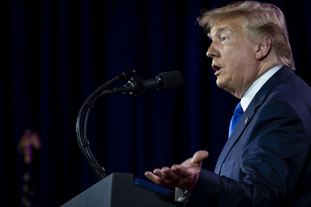 President Donald Trump speaks at the Values Voter Summit at the Omni Shoreham Hotel in Washington, D.C., U.S., on Oct. 12, 2019. (Pete Marovich/UPI/Bloomberg —Getty Images)