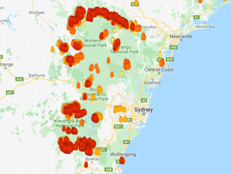 Wildfires burn outside Sydney