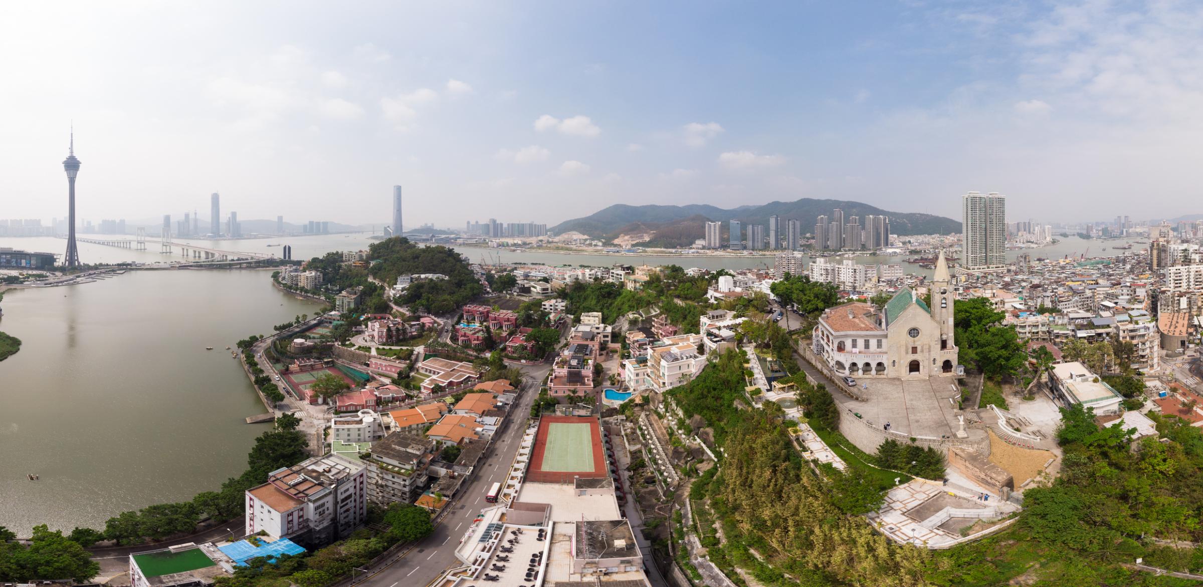 Macau panorama with Macau tower and Penha church