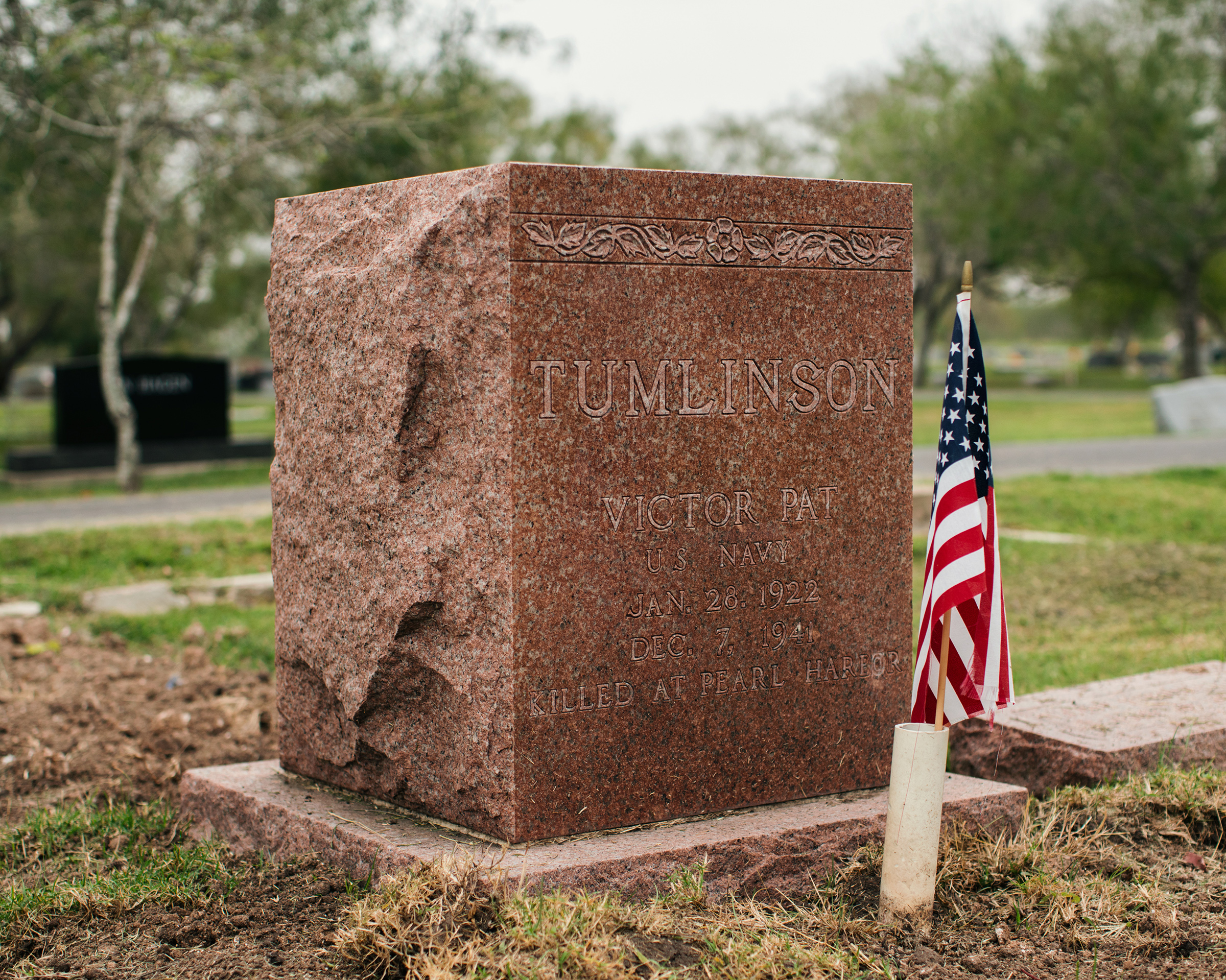 Victor 'Pat' Tumlinson's grave marker at Raymondville Memorial Cemetery in Raymondville, TX. (Bryan Schutmaat for TIME)