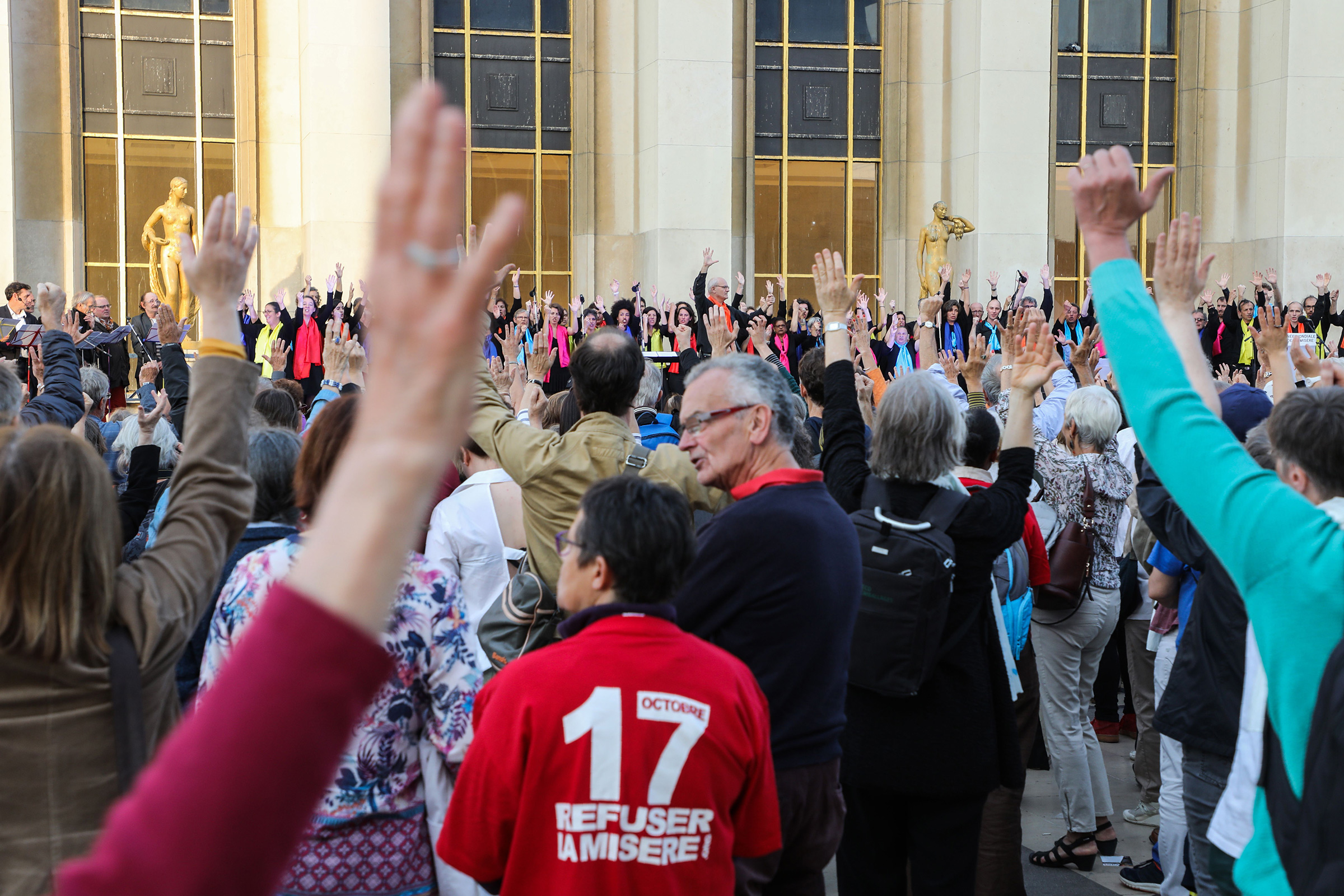 ATD Fourth World organized an event during the 30th World Day for Overcoming Poverty in Paris on Oct. 17, 2017. (Ludovic Marin—AFP/Getty Images)