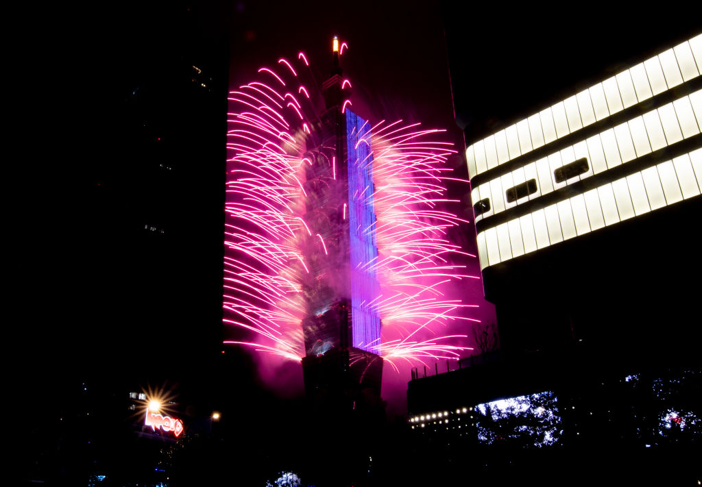 Fireworks light up the Taiwan skyline and Taipei 101 during New Years Eve celebrations on January 01, 2020 in Taipei, Taiwan. (Gene Wang—Getty Images)