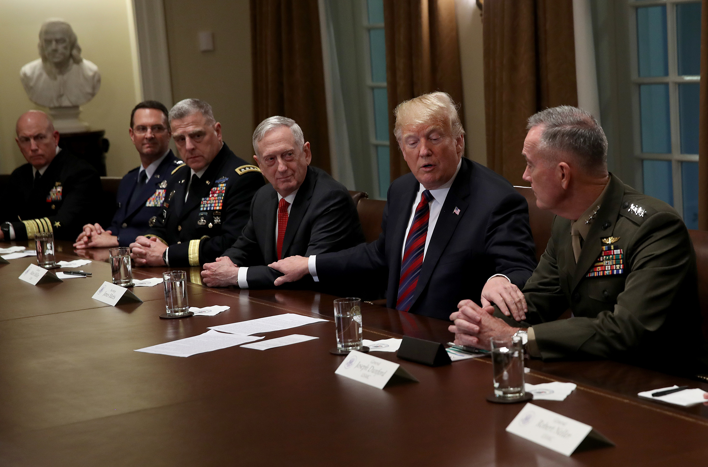 President Trump during a meeting with U.S. military leaders in 2018 (Win McNamee—Getty Images)