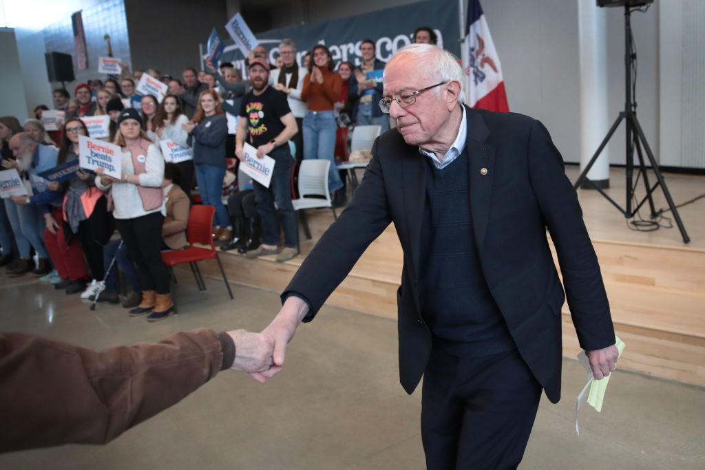 Democratic presidential candidate Sen. Bernie Sanders (I-VT) arrives for a campaign stop at Berg Middle School in Newton, Iowa, on January 11, 2020. (Scott Olson—Getty Images)