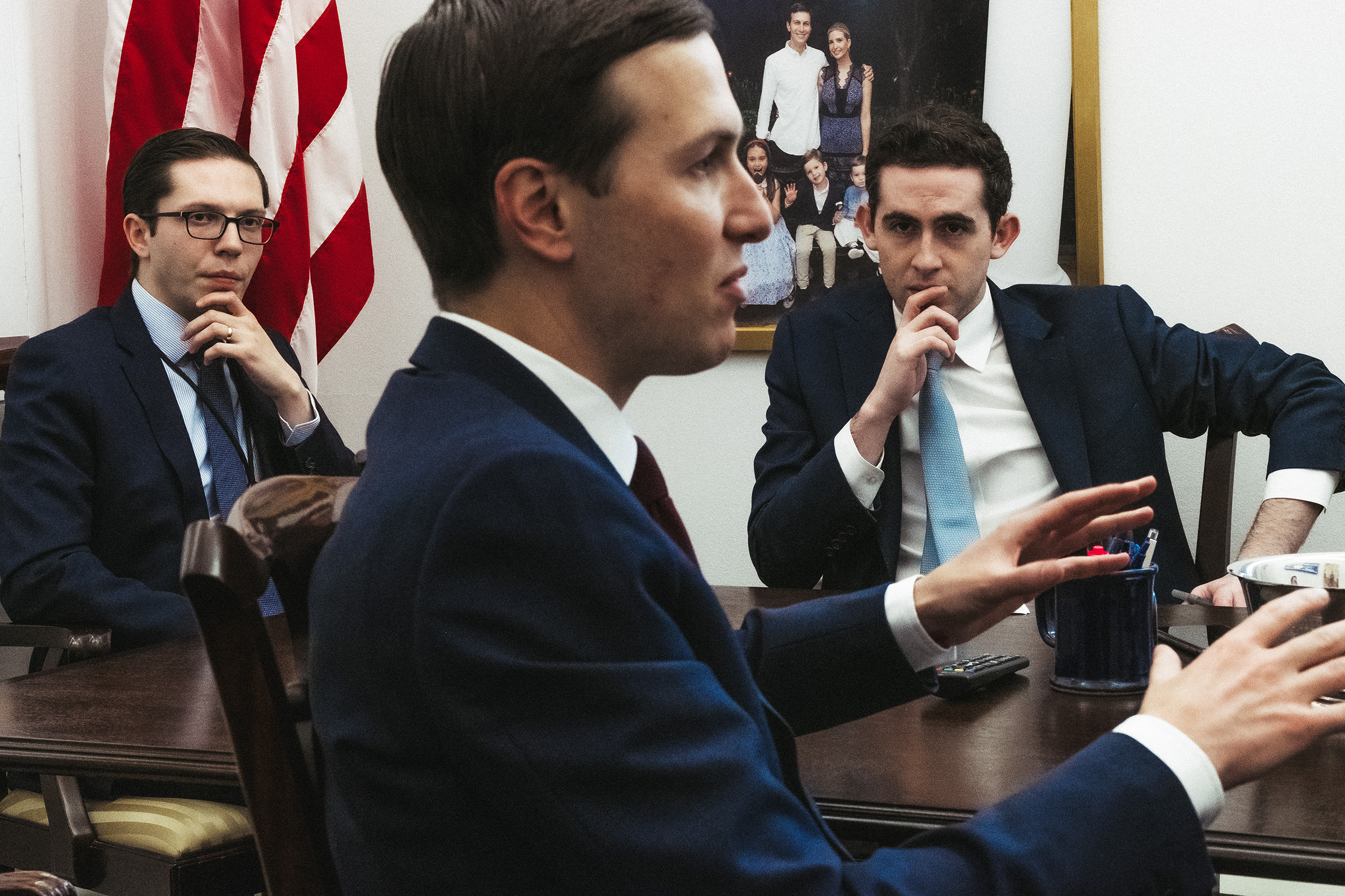 Kushner and staffers meet in his West Wing office next to the President’s private dining room on Dec. 19, 2020. (Christopher Lee for TIME)